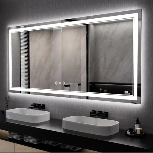 Miniatura 31 de Espejo LED, 20 x 28 pulgadas, gradiente frontal y retroiluminado LED, espejo de baño LED de 3 colores regulables CRI>90, IP54, espejo de baño