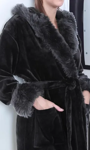 Miniatura 3 de Alexander Del Rossa - Bata de baño larga, de forro polar cálido con capucha, para mujer