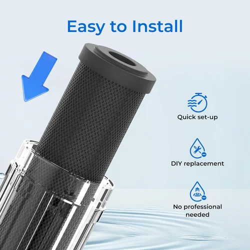 Miniatura 6 de Waterdrop Cartucho de filtro de agua de carbón CTO para toda la casa de 2.5" x 10", filtro de agua de sedimento de carbón de 1 micrón, repuesto