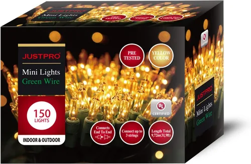 Miniatura 7 de Juego de 150 luces amarillas extra brillantes con conectores finales, luces decorativas de Navidad de 31.9 ft con certificación UL, juego de mini