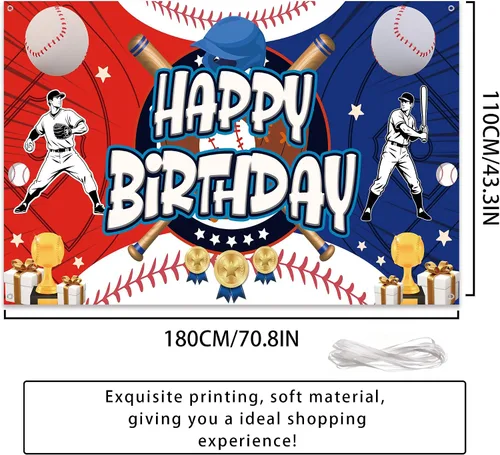 Miniatura 2 de Telón de fondo de cartel de feliz cumpleaños de béisbol, decoraciones de fiesta de béisbol, fondo de fotos de vinilo, suministros de fiesta