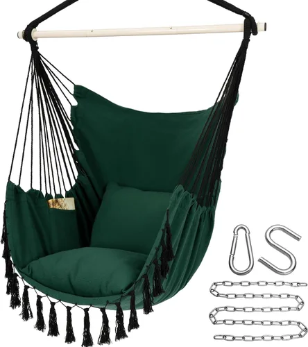 Miniatura 11 de Y- STOP Silla Hamaca Colgante Columpio de Cuerda, Máximo 500 Libras, 2 Cojines Incluidos, Silla Colgante Grande de Macramé con Bolsillo, Tejido