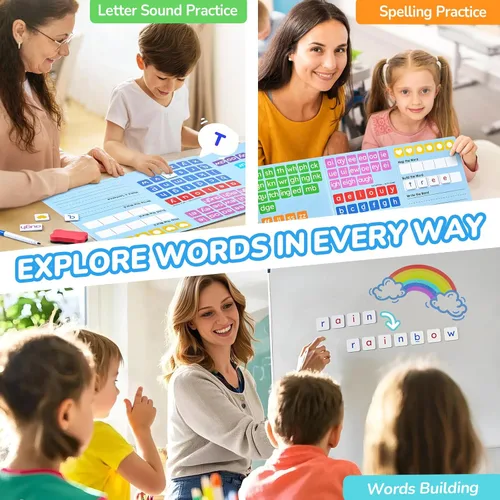 Miniatura 5 de JoyCat 265 Fichas Magnéticas de Letras Fonéticas - Hooked on Phonics, Set de Juegos de Lectura ABC con Carpeta para Formar Palabras y Estuche