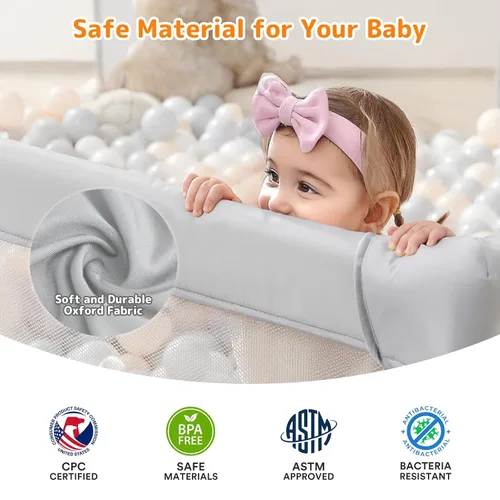Miniatura 11 de Corralito plegable para bebés con alfombra, corralito de 71 x 59 pulgadas para bebés y niños pequeños, corral de juegos plegable grande, patio