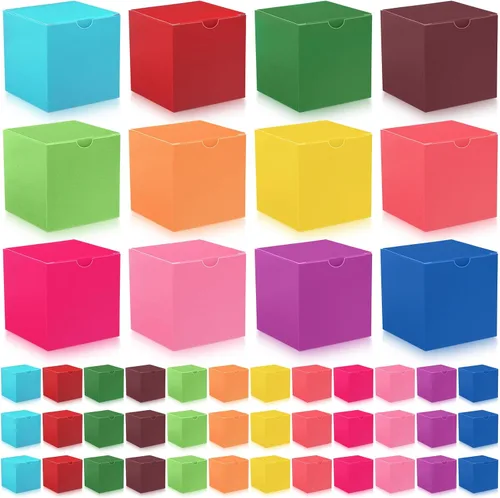 Miniatura 13 de Zhehao - Paquete de 48 cajas de regalo pequeñas de 10,2 x 10,2 x 10,2 cm, cajas de papel kraft cúbicas coloridas al por mayor, con tapas
