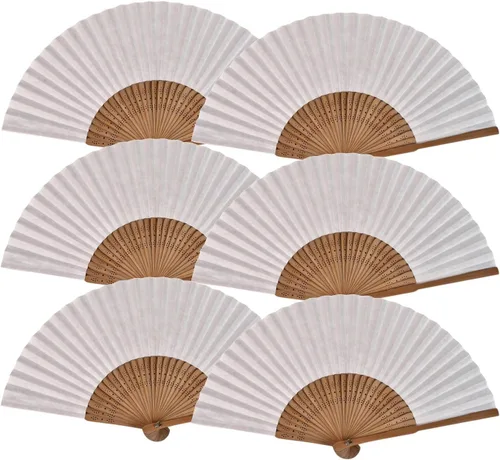 Miniatura 11 de Ventilador de mano de papel plegable de bambú, regalo de boda, fiesta, hogar, oficina, bricolaje, decoración, gris