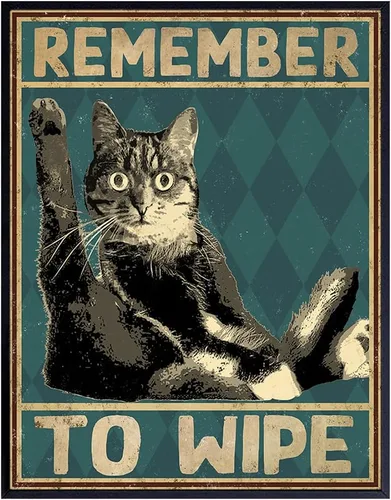 Miniatura 9 de Divertida decoración de baño de gato, póster con texto en inglés "Remember to Wipe Cat", decoración de pared de baño, decoración de pared de baño