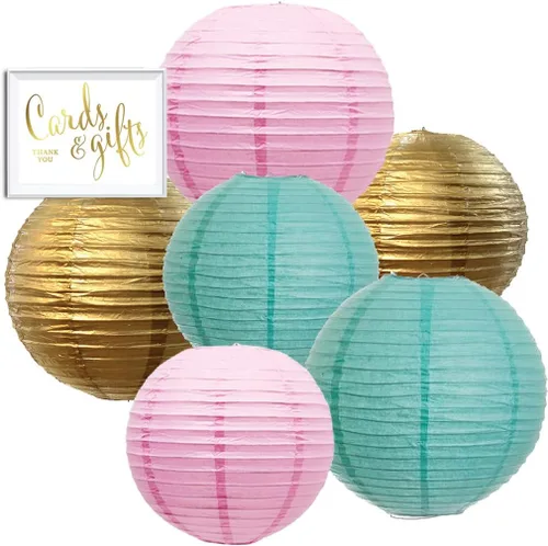 Andaz Press Faroles de papel de unicornio dorado para decoración de fiesta de cumpleaños, color rosa, azul y dorado, para decoración de fiesta de