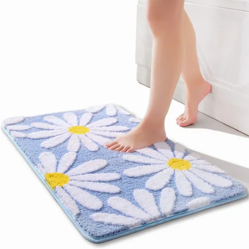 Miniatura 36 de QJHOMO Alfombra de baño azul con diseño de margaritas, decoración de flores blancas y amarillas, alfombra antideslizante de microfibra, súper Azul