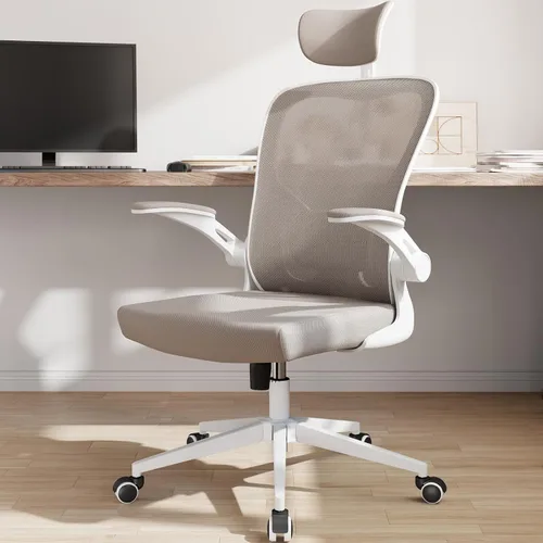 Miniatura 9 de Silla de oficina ergonómica con soporte lumbar, reposacabezas y brazos abatibles, altura ajustable, mecedora, silla alta giratoria para computadora