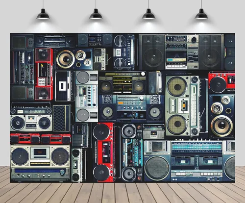 Telón de fondo vintage de los años 80 de 7 x 5 pies, pared retro llena de radio Boombox de los 80 estilo fondo para amplificador antiguo de video