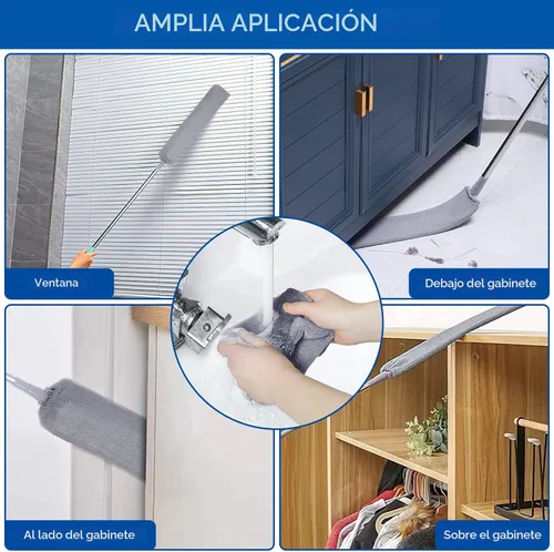 Miniatura 3 de Limpiador de Polvo Retráctil para Espacios Estrechos, Herramientas de Limpieza con 2 Paños de Microfibra para Quitar el Polvo, Mango Largo de 60