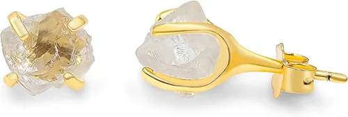 Miniatura 108 de Aretes de piedra preciosa natural en bruto con oro amarillo sobre plata de ley 925, 6 a 0.276 in, regalo de piedra de nacimiento de calidad genuina