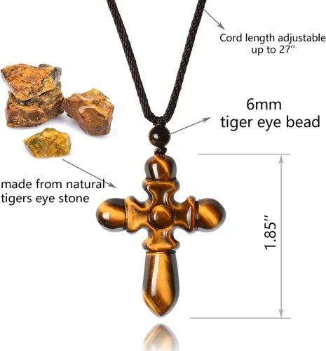 Miniatura 3 de QIANXU Collares de cruz de cristal de ojo de tigre para mujeres y hombres, amuleto de protección de Jesús, collar con colgante de joyería curativa