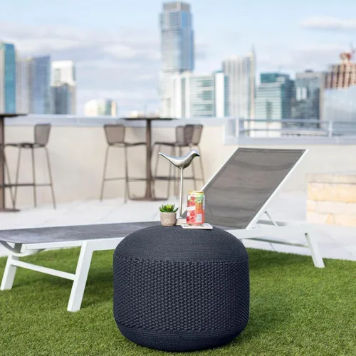 Miniatura 7 de BIRDROCK HOME Puf otomano para exteriores Taburete impermeable tejido a mano con relleno de bolsa de cuentas Reposapiés bohemio para patio, sala