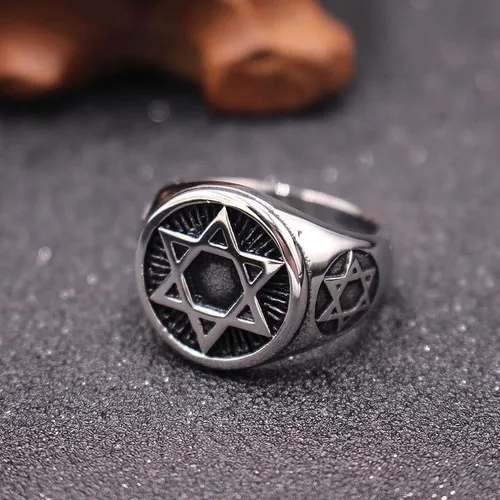 Miniatura 9 de Anillo de acero inoxidable para hombre, diseño de estrella de David con seis puntos, tamaño 7-13