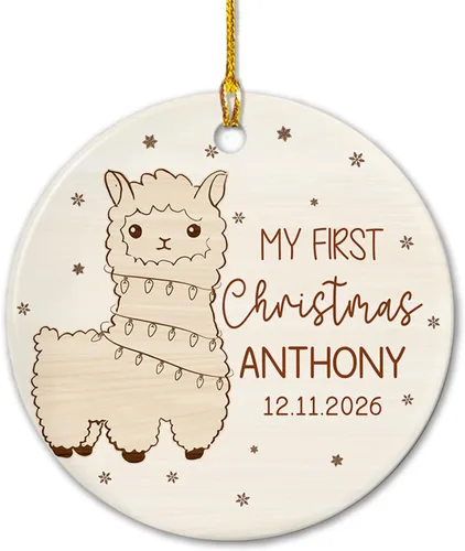 Miniatura 22 de Adornos de cerámica personalizados con texto en inglés «My First Christmas», bonito adorno de Navidad de gato para bebés, niños, primer recuerdo
