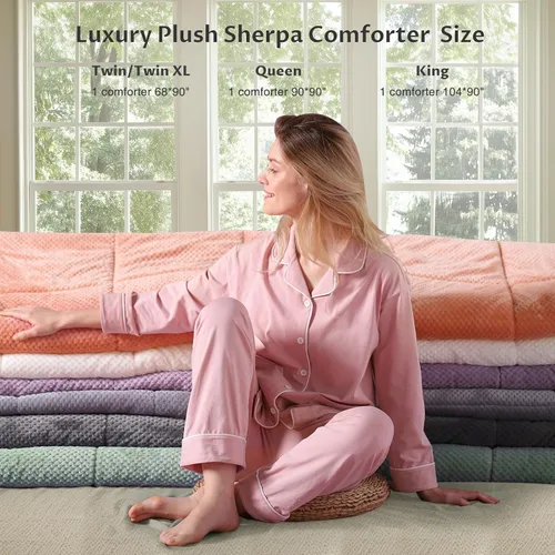 Miniatura 4 de KASENTEX Edredón de felpa sherpa de lujo súper ultrasuave, tamaño Queen, ropa de cama acogedora y reversible de piel sintética, lavable a máquina