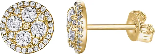 PAVOI Aretes de plata de ley chapados en oro de 14 quilates para mujer | Mini disco de circonita cúbica pavimentada | Aretes de oro para mujer