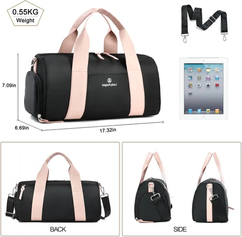Miniatura 4 de Pequeña bolsa de gimnasio para mujer con bolsillo para ropa húmeda y compartimento para zapatos, linda mini bolsa deportiva para yoga