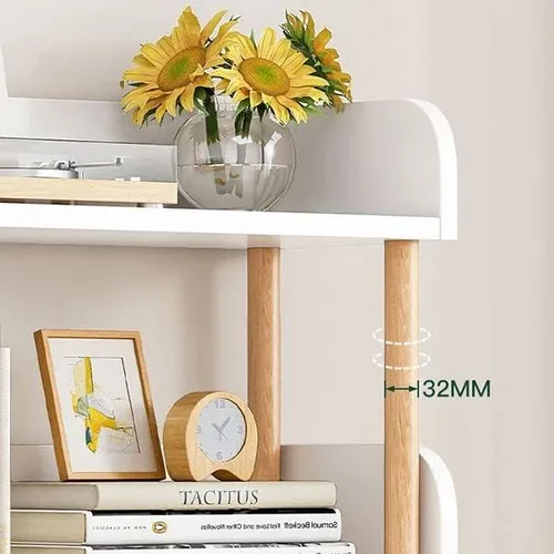 Miniatura 4 de Estantería de 4 niveles, estantería estándar para el hogar, moderna estantería de madera con estantes rectangulares para dormitorio, oficina, Blanco