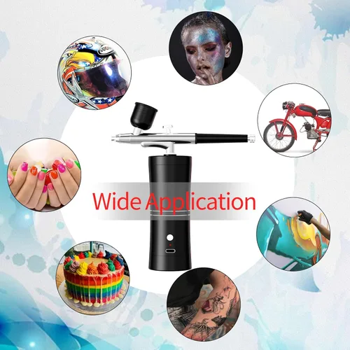 Miniatura 6 de Kit de aerógrafo con compresor, kit de cepillo de aire portátil con compresor de aire, aerógrafo para uñas, compresor de aerógrafo, máquina de Negro