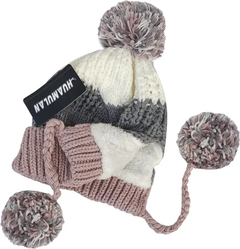 Miniatura 3 de HUAMULAN Gorro de invierno para mujer, con orejeras, con solapas, sherpa, esquí, nieve, forro polar, 3 pompones
