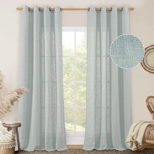 Miniatura 71 de LAMIT Cortinas de lino sintético para dormitorio, paneles filtrantes de luz, cortinas de lino con protección de privacidad con ojales para ventanas