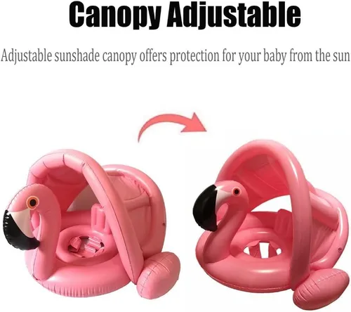Miniatura 2 de Flotador de natación para bebé con toldo inflable para exteriores, anillo de natación para exteriores, flamenco rosa, niños pequeños de 6 meses a 48