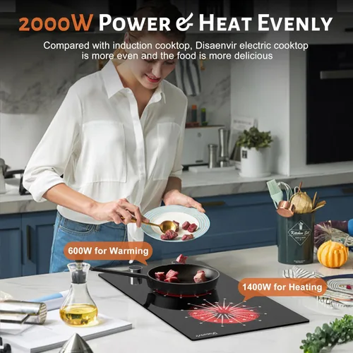 Miniatura 2 de Parrilla Eléctrica de 2 Quemadores – Parrilla Eléctrica de 12 pulgadas integrada y de encimera, parrilla eléctrica portátil de 120 V de dos Control