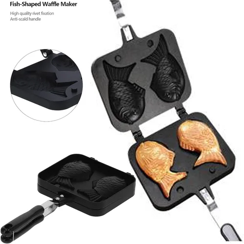 Miniatura 3 de Taiyaki - Molde para tartas en forma de pez, molde doble para hacer panqueques en forma de pez