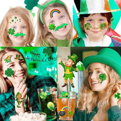 Miniatura 7 de VANTATY 32 hojas 248+ piezas Tatuajes temporales del día de San Patricio para niños, niñas, mujeres, hombres, adultos, accesorios del día de San