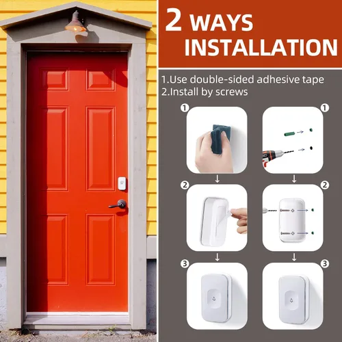 Miniatura 6 de Timbre inalámbrico de 1200 pies impermeable para el hogar con 36 melodías, 4 niveles de volumen, luz LED flash (1 receptor y 1 botón táctil blanco)
