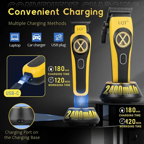 Miniatura 4 de Cortapelos profesionales recargables para hombres, juego de cortapelos inalámbrico de 9000 RPM con recortador, estuche y potente motor para cortar