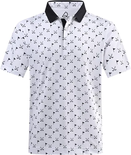 Miniatura 2 de DEOLAX Mens Golf Shirt Moisture Wicking Dry Fit Performance Mens Polo Shirt Regular Fit Fashion Print Short Sleeve Polo