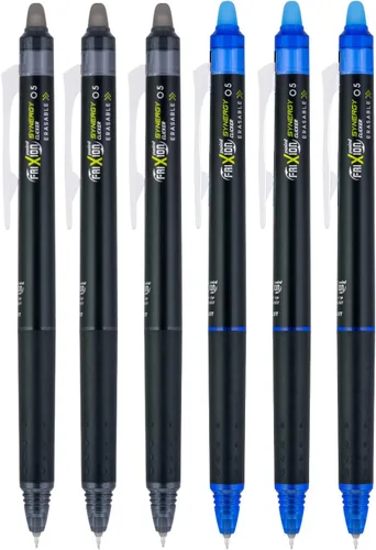 Miniatura 5 de PILOT FriXion Synergy Clicker Bolígrafos de gel retráctiles y borrables, punta extra fina de 0.5mm, tinta negra, paquete de 6 unidades Negro