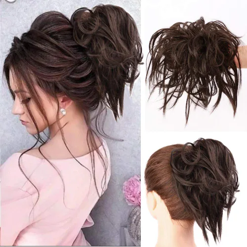 Miniatura 18 de Lativ Extensión de moño desordenado con coletero, recogido, ondulado, rizado, moño sintético para mujeres y niñas (rubio ceniza y rubio decolorado)