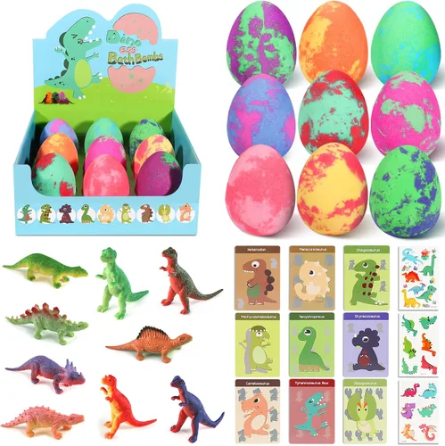 Miniatura 7 de Bombas de baño para niños con juguetes sorpresa en el interior, paquete de 9 bombas de baño de dinosaurios, juguetes de dinosaurio para niños de 3