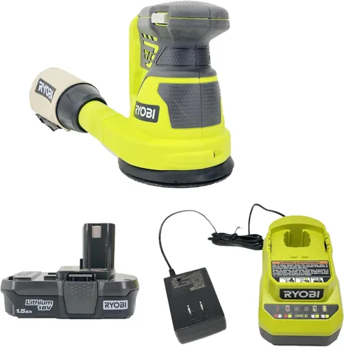 RYOBI Kit de lijadora de órbita aleatoria inalámbrica de 18 voltios de 5 pulgadas con batería y cargador (sin embalaje al por menor, empaquetado a