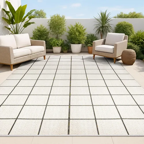 Miniatura 9 de JONATHAN Y Grid Squares - Alfombra de pasillo para interiores y exteriores, 2 x 8 pies, color negro/crema, moderna para patio trasero, porche, fácil