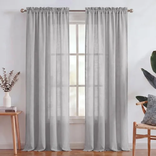 Miniatura 36 de Turquoize cortinas traslúcidas de lino natural, cortinas semitransparentes, cortinas de arpillera con bolsillo para cortinero, paneles para ventana