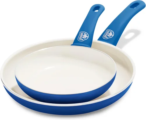 Miniatura 5 de GreenLife Soft Grip - Juego de ollas y sartenes de cerámica saludable de 16 piezas, antiadherentes de cerámica saludable de agarre azul y suave