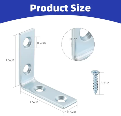 Miniatura 2 de Paquete de 40 soportes de esquina en L, soportes pequeños de metal en L para madera, soportes de acero de 1.5 pulgadas en ángulo recto para estantes
