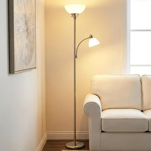 Miniatura 2 de Brightech Torchiere Lámpara de pie LED Sky Dome Plus, lámpara de pie súper brillante con lámpara de lectura para salas de estar y oficinas, lámpara