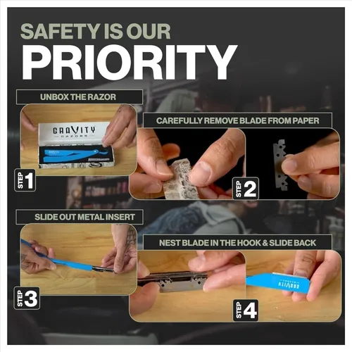 Miniatura 7 de Kit de navaja de afeitar recta profesional GRAVITY RAZORS – Ultra Exposición, incluye 10 hojas premium, 2mm expuestas, menta