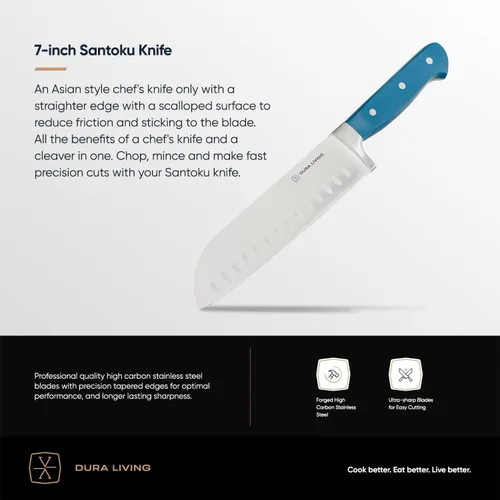 Miniatura 2 de DURA LIVING Cuchillo Santoku de 7 pulgadas, hoja de acero inoxidable de alto carbono afilada, mango remachado ergonómico forjado, cuchillo de chef
