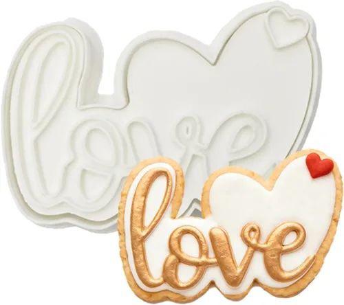 Miniatura 23 de Juego de 11 cortadores de galletas de amor con sello 3D de ácido poliláctico (PLA) para cocina, pastel, vestido de boda, formas de anillo de amor