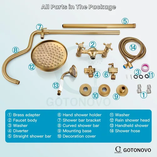 Miniatura 9 de gotonovo Juego de grifo de ducha expuesto de lujo, sistema de ducha de baño de 8 pulgadas, montaje en pared, cabezal de ducha de lluvia con rociador