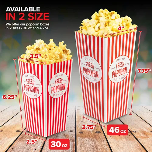 Miniatura 6 de Stock Your Home Paquete de 50 cajas de palomitas de maíz desechables de cine a rayas rojas y blancas, capacidad de 30 onzas, caja de aperitivos