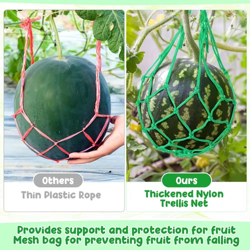 Miniatura 5 de Nuenen 6 unidades de redes para hamaca de melón para melones con bridas blancas para evitar que se caigan, bolsas de malla enrejadas para cultivo